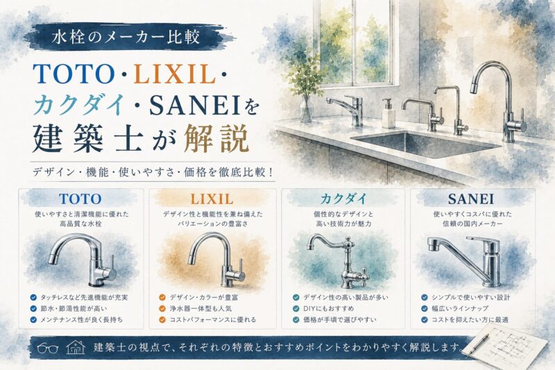 水栓のメーカー比較｜TOTO・LIXIL・カクダイ・SANEIを建築士が解説